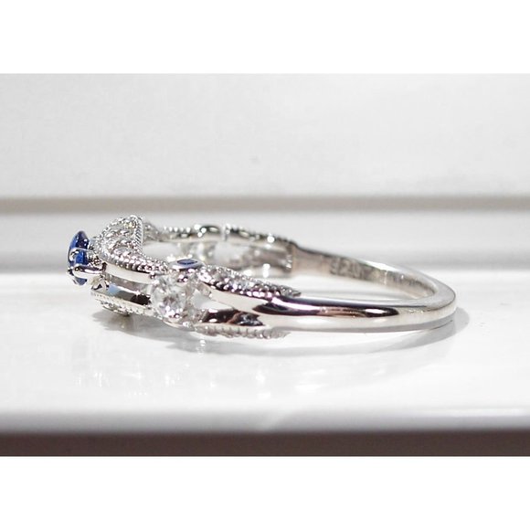 925 STERLING SILVER Antique Style Blue Spinel Cubic Zirconia Filigree Ring - Picture 11 of 16